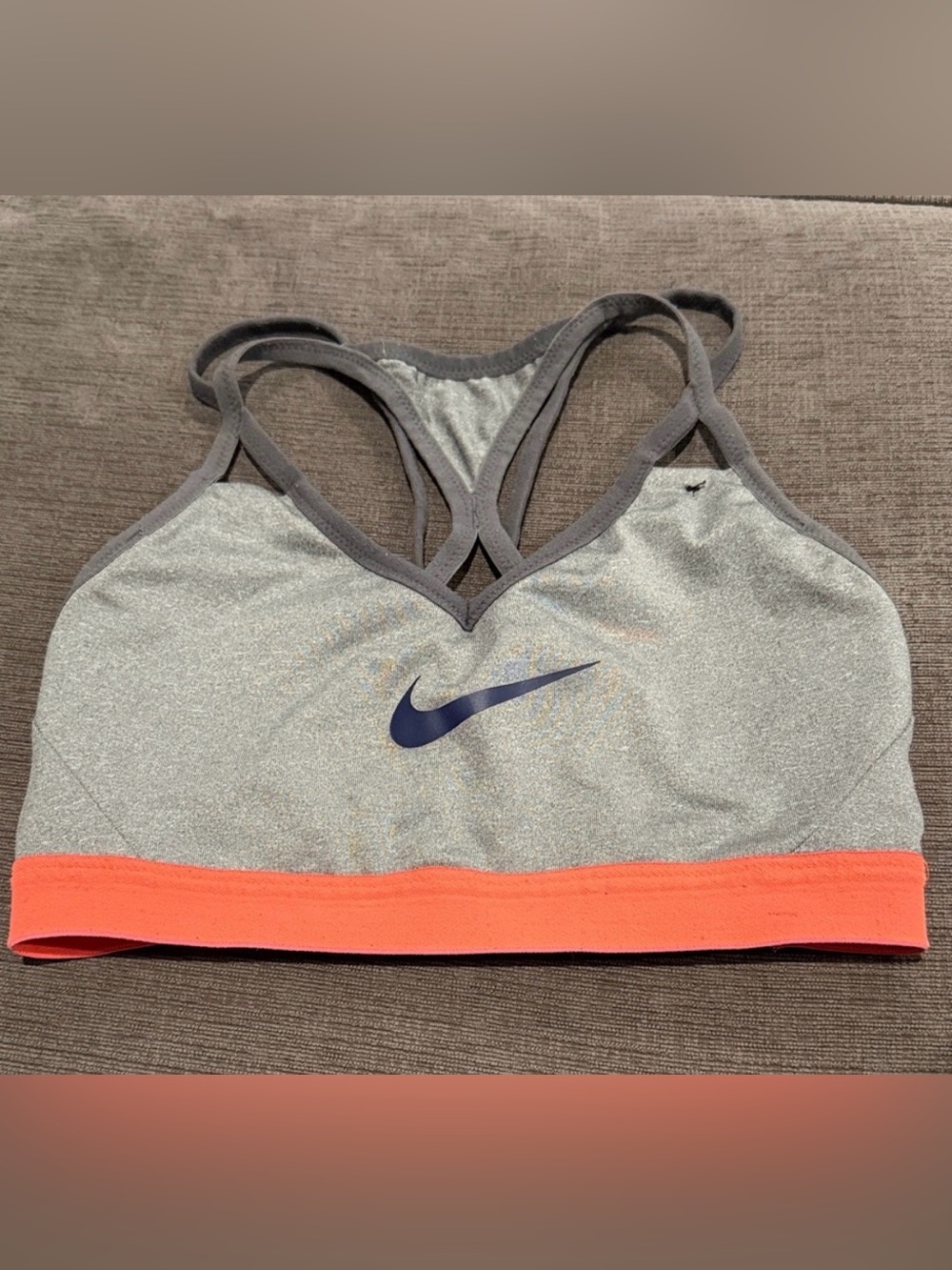 Nike Women's Gray and Orange Sports Bra S